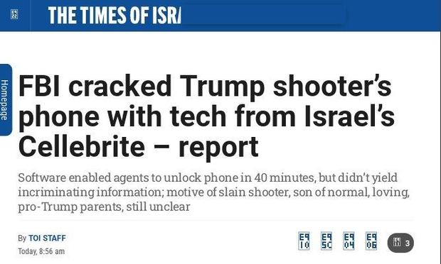 Phone of alleged gunman cracked
Headlines The Times of Israe 2024 Jul.17