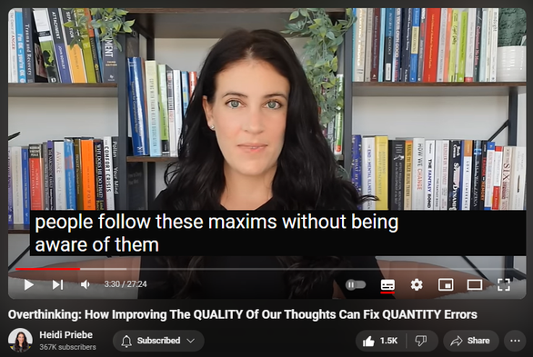 https://www.youtube.com/watch?v=Q1J2BMpaAag
Overthinking: How Improving The QUALITY Of Our Thoughts Can Fix QUANTITY Errors


19,733 views  16 Jul 2024