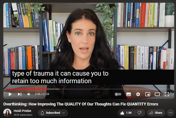 https://www.youtube.com/watch?v=Q1J2BMpaAag
Overthinking: How Improving The QUALITY Of Our Thoughts Can Fix QUANTITY Errors

19,733 views  16 Jul 2024