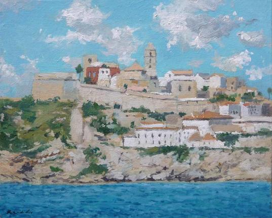 Cuadro al oleo de un paisaje de Ibiza