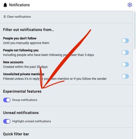 A screenshot of my Notifications settings page to show where you need to click to turn on grouped notifications