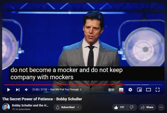 https://www.youtube.com/watch?v=drk1pSucAy0
The Secret Power of Patience - Bobby Schuller

3,447 views  13 Jul 2024  #Christian #Bible #Jesus
Learn the secret power of patience. Today, Pastor Bobby is preaching from Barneveld in the Netherlands. This message is about hope, and not the kind of hope that wishes for marriage, writing a book or starting a business. Biblical hope is a vision based on what is written; an expectation of what is certain. Let the promise pull you through with today’s message: “Patience: It Will be Worth the Wait.”

🔗 Full service:    • Patience: It Will be Worth the Wait -...  
 
🔔 Subscribe for weekly inspiration: https://bit.ly/3yMUtEr
💪 Support Hour of Power: https://bit.ly/3xY2eKf