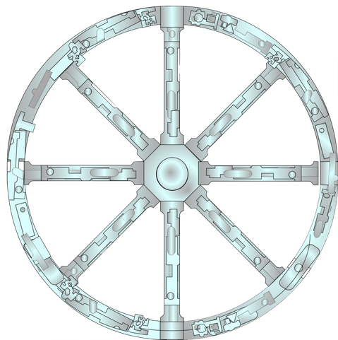 Vue frontale d'une station spatiale