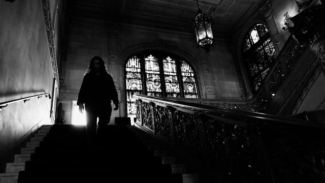 One man band pic on an old staircase 