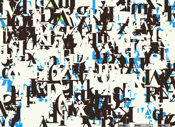 A sparse layout, the generator was set to a low level. There's a strange straight line creating the focus of the image.