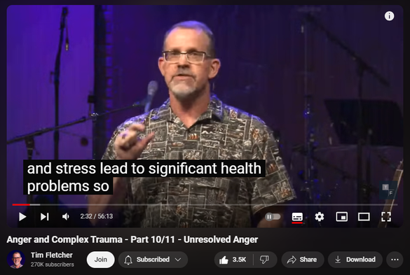 https://www.youtube.com/watch?v=0cHDkskc6HM
Anger and Complex Trauma - Part 10/11 - Unresolved Anger

105,409 views  Streamed live on 14 Sept 2019
GET STARTED With a FREE Preview to our 12 Basic Needs Course: https://bit.ly/3UQcWeq 
Website: https://bit.ly/3ybk8Jf 
Do You Have Complex Trauma? Take the QUIZ: https://bit.ly/3QGbzMV 
*****
What happens to us if we are not able to resolve anger and the only solution we have is to stuff it down?