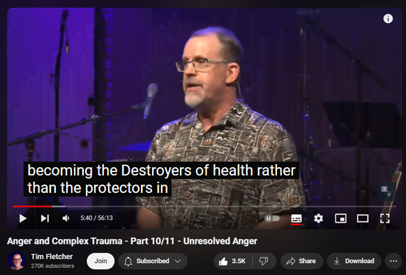 https://www.youtube.com/watch?v=0cHDkskc6HM
Anger and Complex Trauma - Part 10/11 - Unresolved Anger
105,409 views  Streamed live on 14 Sept 2019
GET STARTED With a FREE Preview to our 12 Basic Needs Course: https://bit.ly/3UQcWeq 
Website: https://bit.ly/3ybk8Jf 
Do You Have Complex Trauma? Take the QUIZ: https://bit.ly/3QGbzMV 
*****
What happens to us if we are not able to resolve anger and the only solution we have is to stuff it down?