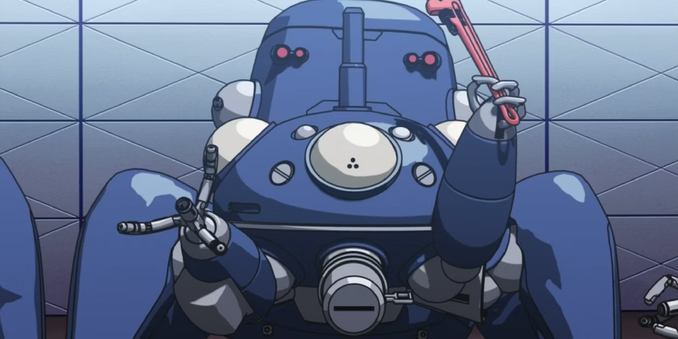 Tachikoma holding a wrench from the anime series Ghost in the Shell: Stand Alone Complex.