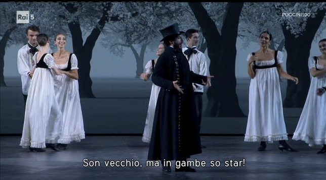 From the Gran Teatro all'aperto Giacomo Puccini in Torre del Lago, Le Willis, Legend in one act in two parts. Music by Giacomo Puccini, libretto by Ferdinando Fontana. First performance Milan, Teatro Dal Verme, 31 May 1884. Critical edition by Martin Deasy for Ricordi. Direction, sets and costumes Pier Luigi Pizzi, Maestro concertatore and conductor Massimo Zanetti, characters and performers: GUGLIELMO GULF (baritone) Giuseppe De Luca; ANNA, HIS DAUGHTER (soprano) Lidia Fridman; ROBERTO (tenor), Vincenzo Costanzo; Orchestra and Chorus of the Puccini Festival, Chorus Master Roberto Ardigò. Choreography – Gheorghe Iancu, Lighting Design – Massimo Gasparon, Video Design – Matteo Letizi, Set Assistant – Serena Rocco, Costume Assistant – Lorena Marin, Choreography Assistants – Letizia Giuliani and Francesco Marzola, Music Assistant – Filippo Barsali, Video Maestro – Matteo Giorgetti, Assistant Director – Sandro Pacini, Sound Designer – Luca Bimbi. TV Director Barbara Napolitano.