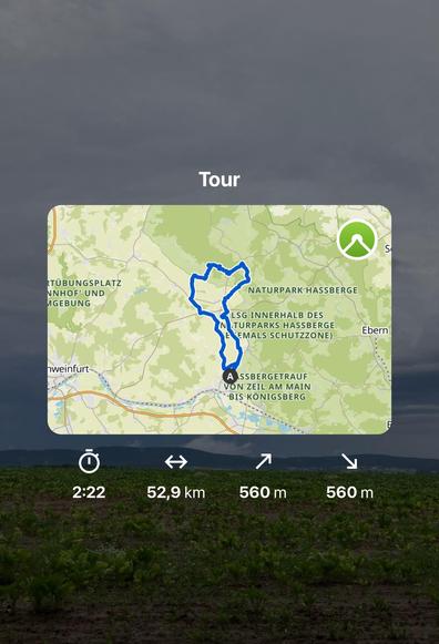 Kartenansicht einer Radtour durch die Haßberge