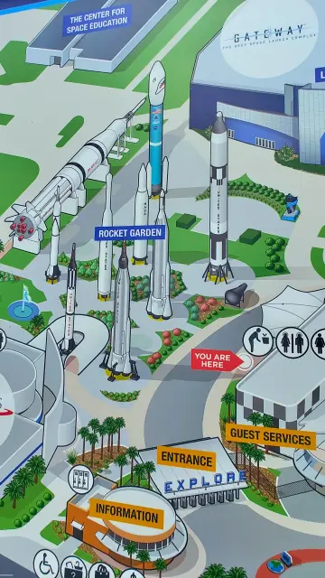 Illustrated map of the Kennedy Space Center Visitor Complex, zoomed in on the Rocket Garden.