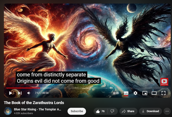 https://www.youtube.com/watch?v=0ycf9SxmpDU
The Book of the Zarathustra Lords

690 views  22 Jul 2024
In the 1980's Thoth gave me a summary of the history of Zarathustra/Zoroaster and his written work the Aurim (Zurim) Octabah, including quotes from this book and his interpretations. It is a mystical text Thoth refers to as the Book of the Zarathustrian Lords, containing profound esoteric knowledge, focusing on the quantum science of Good and Evil.

The book discusses several key concepts and entities:

Race-Spirits and Meta-Archi: The text speaks of five Race-Spirits or Archii who will bring new genetic helixes to Earth, enhancing human evolution from a two-fold helix to a four-fold one, through the Metatronic Spiral and the light molecule known as M-STRA​​.

Spiritual Consciousness: It describes the transformation of spiritual consciousness into high-order guardian spirits, which the book calls 'Genius'. These entities are formed from spiritualized egos and act as cohesive forces within the Earth's spiritual framework​​.

Grail and Redemption: The text also explores themes of redemption and purification through the metaphor of the Grail, embodying the Christ consciousness and the restoration of spiritual purity within humanity and the Earth​​.

Two Key Related Videos:
Archangel Stone:    • The Archangel Stone - Retrieval of th...  
Torhannah: https://vimeo.com/644015451