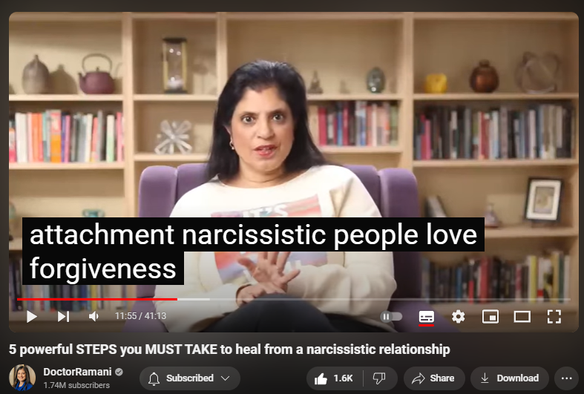 https://www.youtube.com/watch?v=MX0ugH_Gv-8
5 powerful STEPS you MUST TAKE to heal from a narcissistic relationship
 
 views  
28 Jul 2024
LONDON ENGLAND WORKSHOPS:
September 5-7, 2024
https://www.narcissistic-relationship...

NORTH CAROLINA RETREAT
November 1-3, 2024
https://artoflivingretreatcenter.org/...