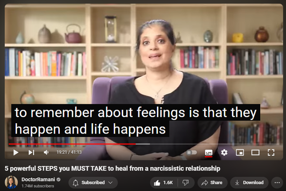 https://www.youtube.com/watch?v=MX0ugH_Gv-8
5 powerful STEPS you MUST TAKE to heal from a narcissistic relationship

 views  
28 Jul 2024
LONDON ENGLAND WORKSHOPS:
September 5-7, 2024
https://www.narcissistic-relationship...

NORTH CAROLINA RETREAT
November 1-3, 2024
https://artoflivingretreatcenter.org/...