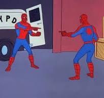 Spidermen pointing at each other meme.