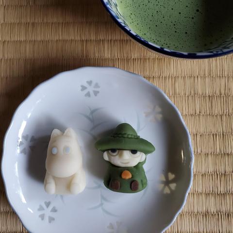 Milk Moomintroll and matcha Snufkin nerikiri.