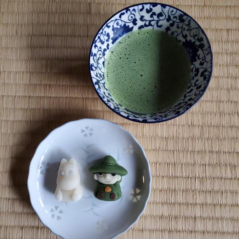 Milk Moomintroll and matcha Snufkin nerikiri.