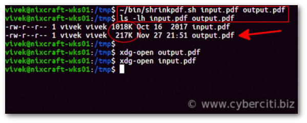 comparing file sizes using the ls command on Linux or Unix.