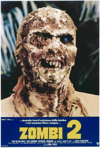 Four posters for the 1979 supernatural splatter horror film “Zombi 2”. Two are from Italy, One is from Republic of Türkiye and One is from The USA.
