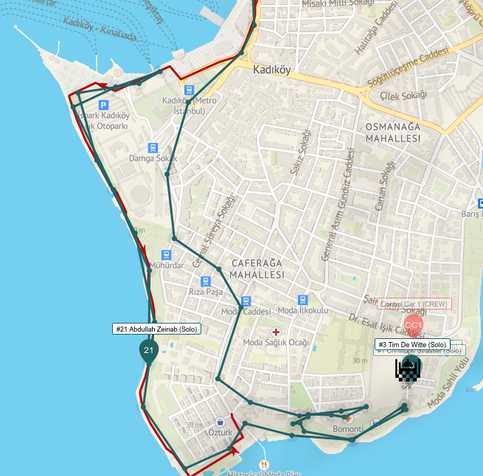 Weiterer Screenshot von Zeinabs Korrekturfahrt. Die Punkte seiner alten und neuen Route überschneiden sich nicht. Das könnte noch Ärger geben.