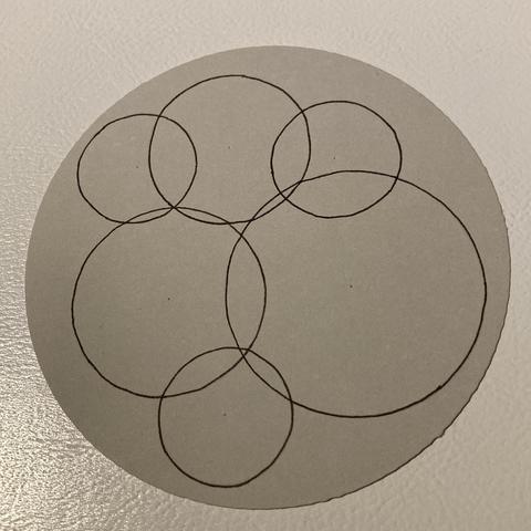 Six overlapping circles of varying sizes
