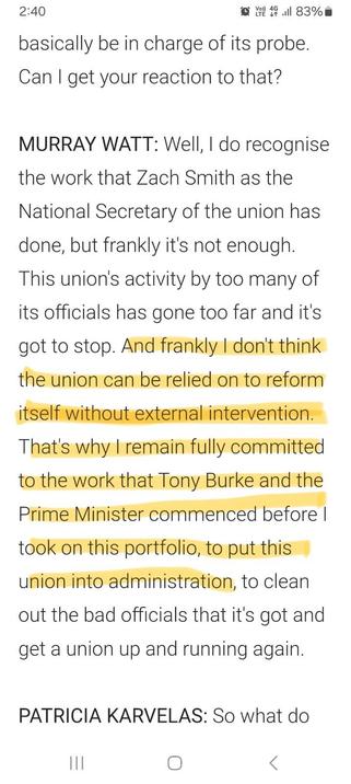 Murray Watt the new Industrial Relations Minister after Federal ALP Government Cabinet reshuffle interviewed by ABC journalist Patricia Karvelas 