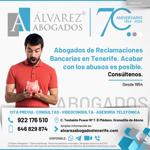 Abogados de Reclamaciones Bancarias en Tenerife. Acabar con los abusos es posible. Cláusula suelo, gastos hipotecarios, IRPH, tarjetas revolving, Swaps, usura, cláusulas abusivas y mucho más.
https://alvarezabogadostenerife.com/2019/02/reclamaciones-bancarias-tenerife/

#alvarezabogados #abogados #Tenerife #abogadostenerife #tenerifelegal #bancos #intereses #usura #abusos #reclamador 
