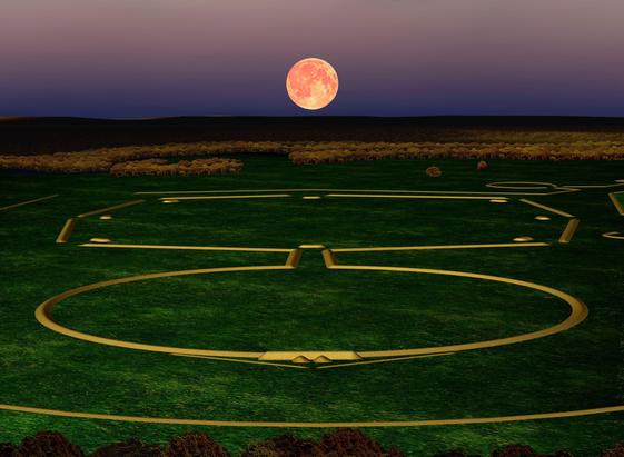 A computer generated rendering of the moon in alignment with the Octagon Mound at Hopewell Ceremonial Earthworks in Newark, Ohio
