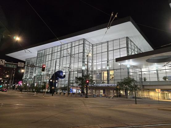 The Colorado Convention Center at night, with no evidence the conference took place