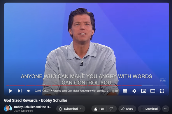 https://www.youtube.com/watch?v=00t3pRmYYjY
God Sized Rewards - Bobby Schuller

4,196 views  27 Jul 2024  IRVINE
Get ready to discover the unexpected with Bobby Schuller. Learn why uncommon people get uncommon rewards in this inspiring video. Pastor Bobby teaches on the importance for your life of being uncommon, with his message, “Uncommon People Get Uncommon Rewards.” This characteristic is necessary and helpful in your spiritual life, and is the key to being a happy person. Bobby shares five ideas to help gain freedom from people.

🔗 Full service:    • Uncommon People Get Uncommon Rewards ...  
 
🔔 Subscribe for weekly inspiration: https://bit.ly/3yMUtEr
💪 Support Hour of Power: https://bit.ly/3xY2eKf