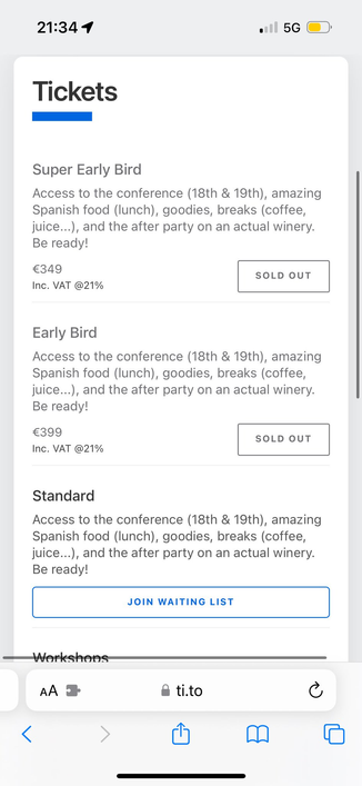 screenshot of all tickets sold out