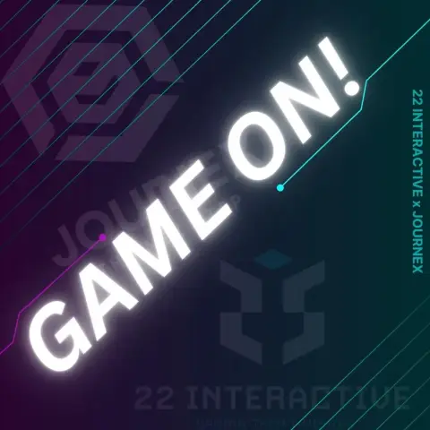 Lila Cyan von links nach rechts. GAME On! In Neon Buchstaben