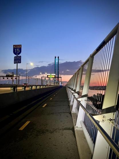 Bike path on Champlain Bridge with the blue hour mood