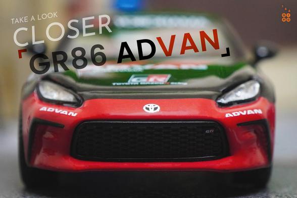 Some close-up shots of Toyota GR86 Advan livery by Pop Race in 1:64 scale on AREA 164