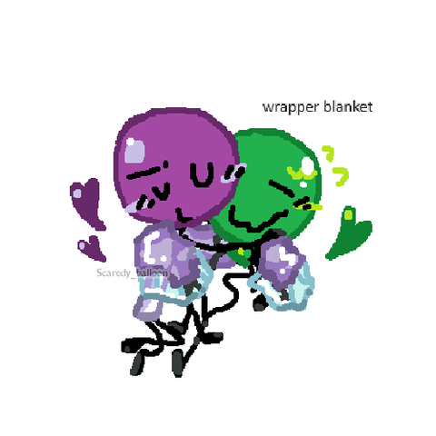 Wrapper blanket!! Lollipop and Balloony cuddling in a candy wrapper. (Pretend it's Lollipop's old one, since she doesn't wear one anymore.)
