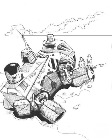Pen sketch of scifi vehicle