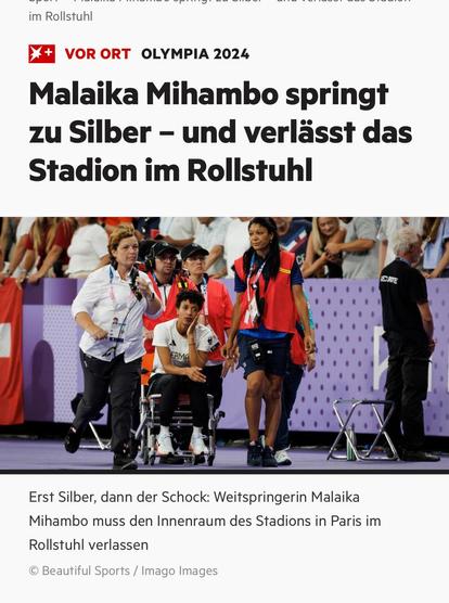 Malaika Mihambo springt zu Silber – und verlässt das Stadion im Rollstuhl

