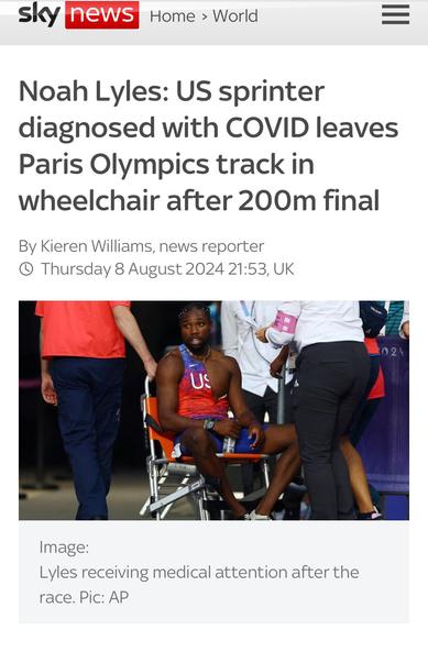 Photo Noah Lyles: US sprinter diagnosed with COVID leaves
Paris Olympics track in wheelchair after 200m final