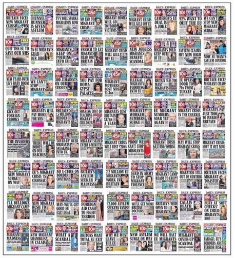 Montage of anti-migrant newspaper front pages