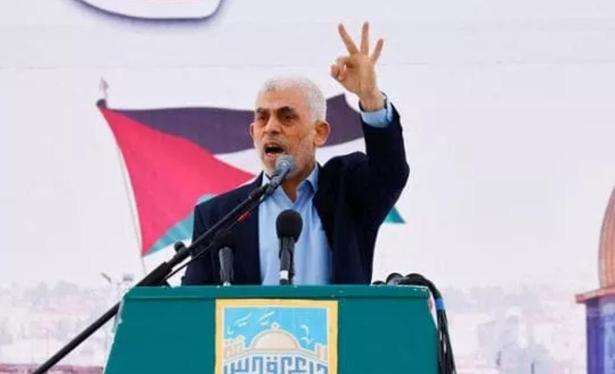 Palestine's Hamas leader Sinwar holding a speech