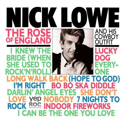 An image of the cover of the record album 'The Rose Of England' by Nick Lowe