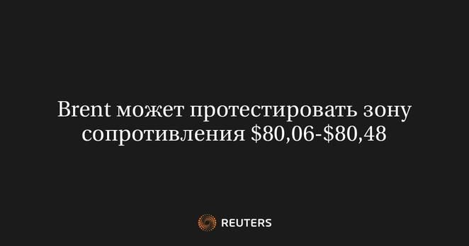 	 12 авг (Рейтер) - Нефть марки Brent может протестировать зону сопротивления от $80,06 до $80,48 за баррель, прорыв выше которой может открыть путь к отметке $81,16.
	 Контракт пробил опускающуюся линию тренда и сопротивление на уровне $80,06. Прорыв сигнализирует о развороте нисходящего тренда с отметки $85,81.
	 Хотя проекционный анализ выявил ряд уровней сопротивления, ключевым барьером может стать отметка $81,80, где может произойти приличная коррекция.
	 За прорывом ниже точки $78,83 последует просадка в диапазон от $77,61 до $78,29. На однодневном графике волна 4 завершилась около уровня сопротивления $82,06, который выступает в качестве цели.
	 Природа текущего роста неясна. Это может быть простой отскок относительно нисходящего тренда от точки $87,95 или более крупного тренда от $92,18. Сигналы станут более четкими, когда рынок пробьется выше уровня $82,06.
	 * Анализ основан на данных, полученных с задержкой, что может сказаться на прогнозе. Для получения графиков используйте код, чтобы получить исходные сообщения.
	 ** Ван Тао является техническим аналитиком Рейтер по сырьевым и энергетическим рынкам и выражает собственное мнение. Информация в данном сообщении не является рыночной, финансовой либо юридической рекомендацией. Читателям следует обращаться к консультантам в отношении продуктов, упомянутых в данном аналитическом материале.
	 Оригинал сообщения на английском языке доступен по коду:
	 (Ван Тао)
	 Reuters Reuters