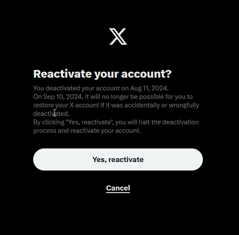 A reactivate /deactivate twitter account screenshot