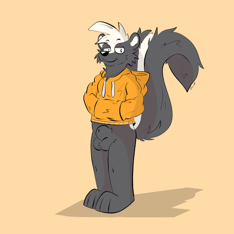 nsfw, skunk, nude, furry, hoody, plain background, standing, balls, penis