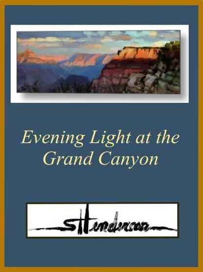 Metal art print of an original oil painting depicting a panoramic landscape of the Grand Canyon at sunset.