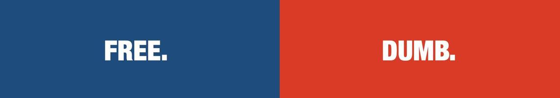 A rectangle split blue/red. On the blue (left) side it reads 