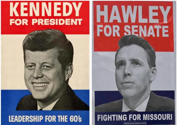 JFK campaign sign from 1960. Josh Hawley campaign sign from 2024.