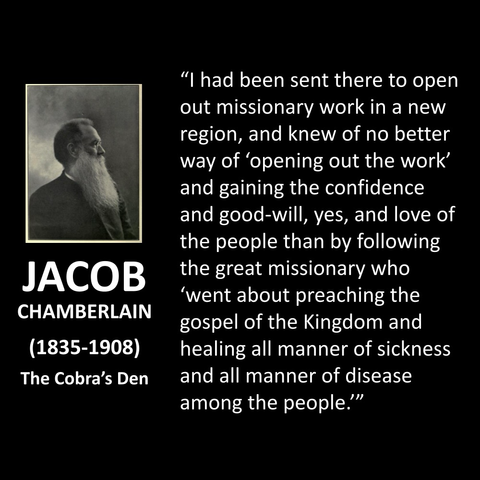 "I had been sent there to open out missionary work in a new region, and knew of no better way of 'opening out the work' and gaining the confidence and good-will, yes, and love of the people than by following the great missionary who 'went about preaching the gospel of the Kingdom and healing all manner of sickness and all manner of disease among the people."