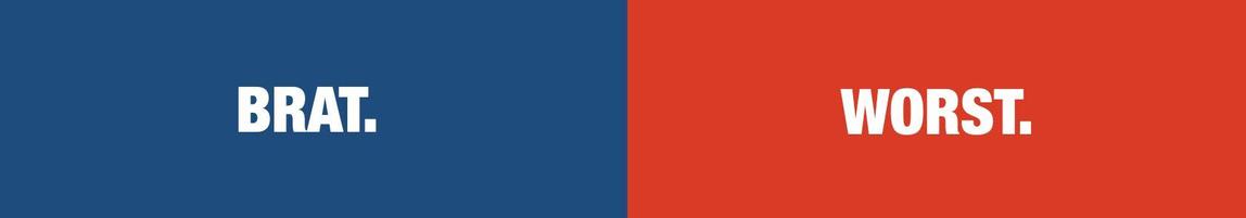 A rectangle split evenly blue/red. On the blue side it reads 