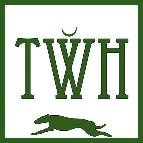 The Wild Hunt's TWH logo crowned with a crescent moon and featuring one of Diana's hunting hounds beneath it.